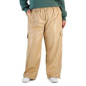 Plus Size Velvet Crewneck Top & Faux-Leather Cargo Pants